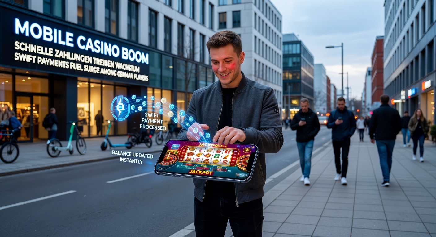 Grafik mit steigenden Kurven zu mobilem Casino-Wachstum und Zahlungsvolumen in Deutschland, inklusive Balkendiagrammen zu Instant-Zahlungen